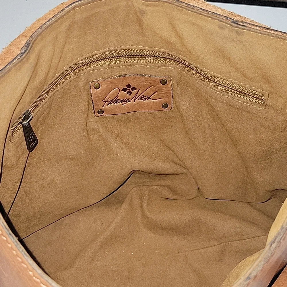 Patricia Nash Floral Appliqué Brown Leather Satchel Shoulder Bag Purse